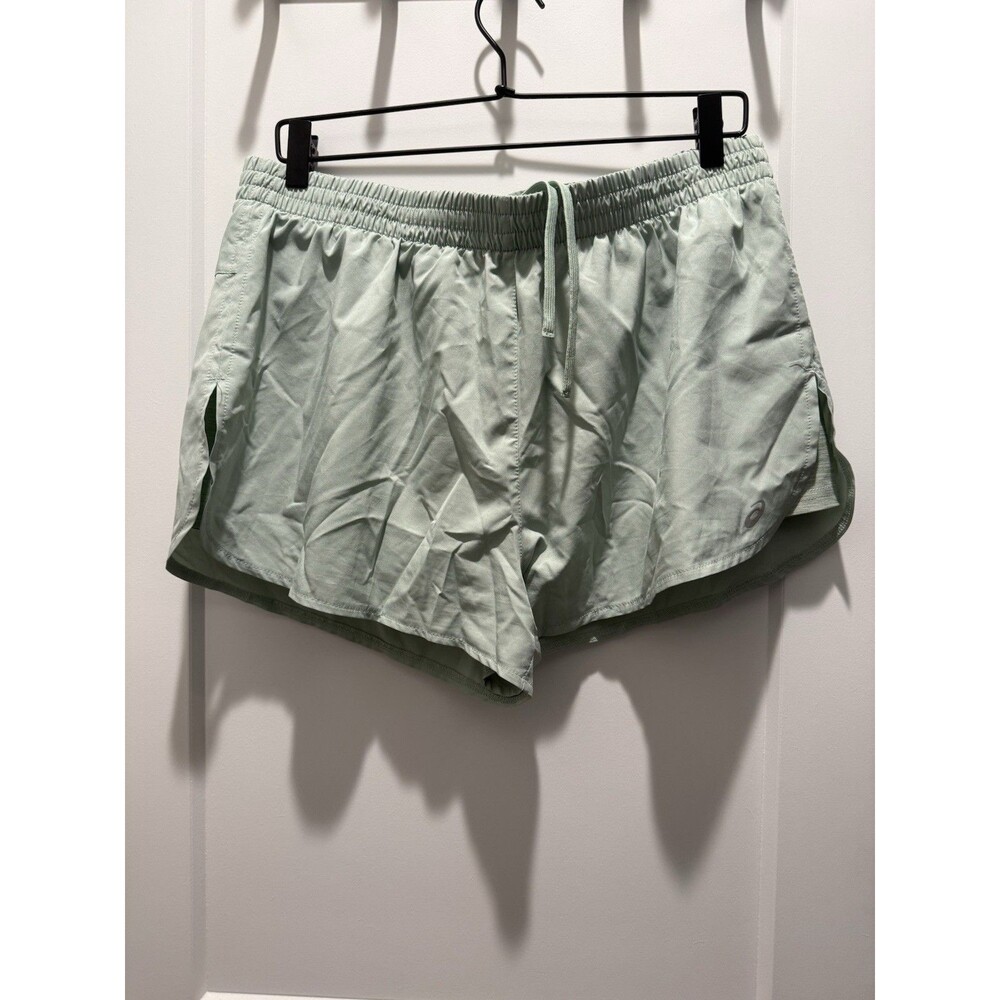Asics Shorts Womens XL Green Running Activewear 2 in 1 Elastic Waist Lined Woven